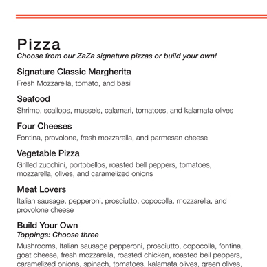 Zaza's Full Color Two-Sided Menu